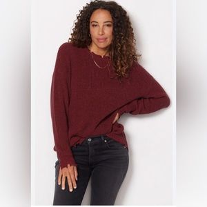 Pistola Eve Distressed ribbed knit Pullover sweater in Cherry Red size L. NWT